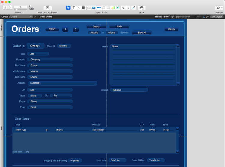 FileMaker edit layout mode